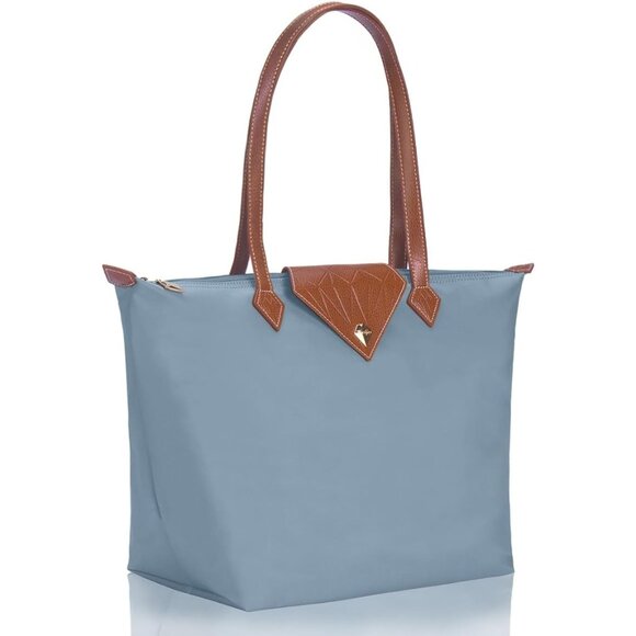 Waterproof Nylon Tote Bag Women Large Foldable Blue Shoulder Bag for Travel Use - Picture 2 of 6